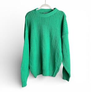 Vintage Deadstock Kelly Green Cotton Crewneck Knit Sweater